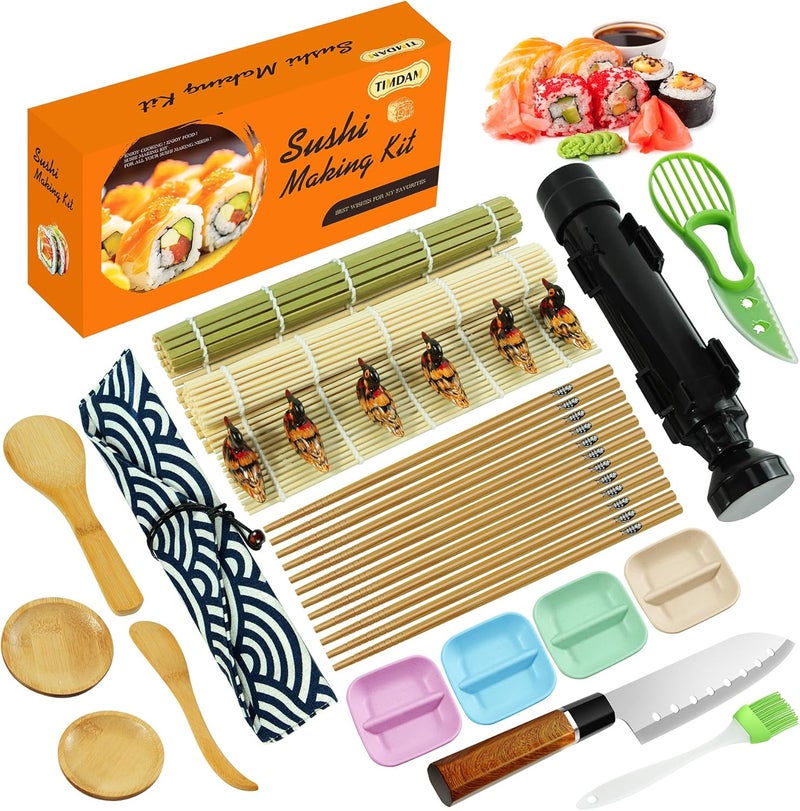 TIMDAM Sushi Making Kit, 27 Pcs Sushi Maker Kit for Beginners, Sushi Roller Kit, Sushi Kit with Sushi Mat, Sushi Bazooka, Paddle & More, Sushi Making Tools Sushi Kit, DIY Sushi Set Kitchen Accessories - Image 1